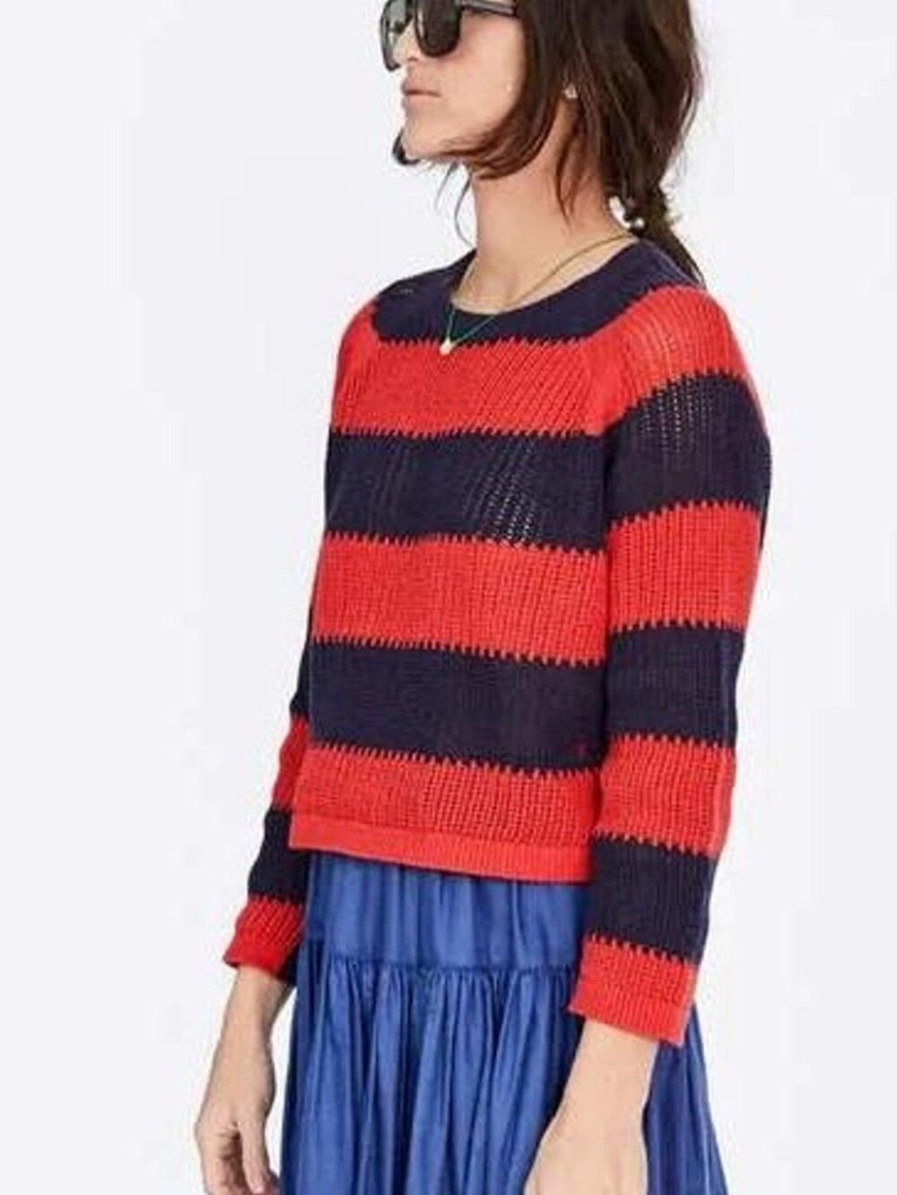 Clare V Red and Blue Striped Raglan Sweater Size M